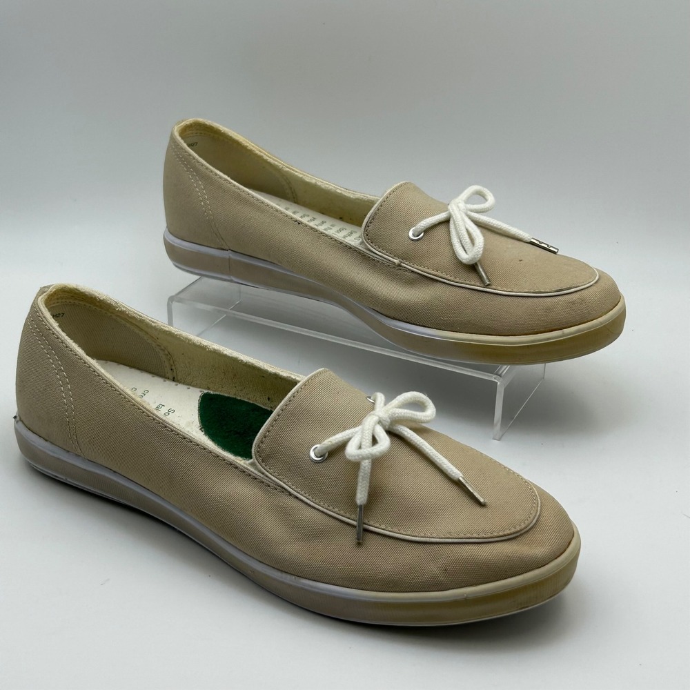 Grasshoppers Canvas Loafers Womens 11W Tan Slip On Bow EF21877 Preppy Casual